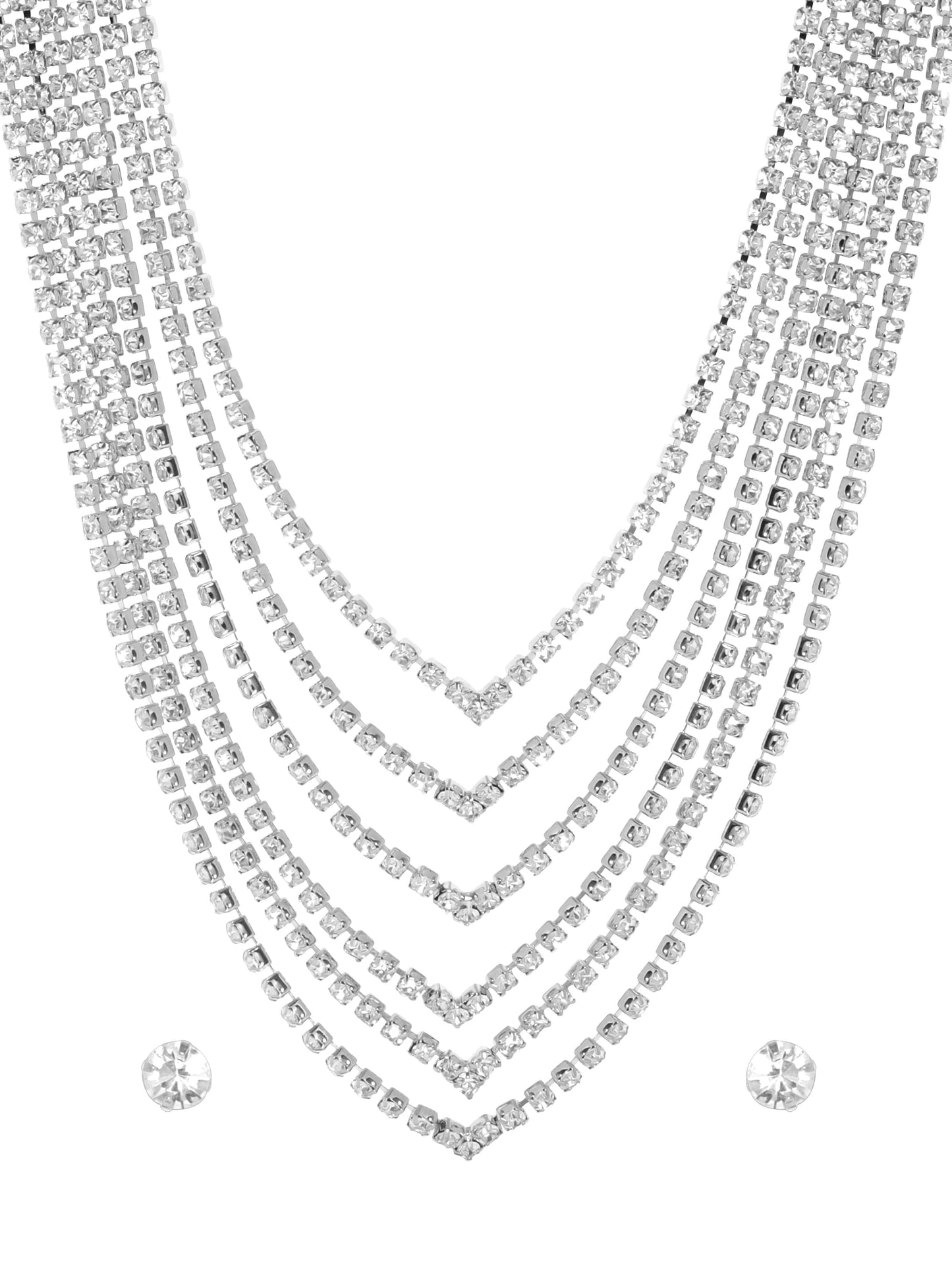 Rubans Golden Radiance: Zircon Stone Silver Tone Western Necklace Set