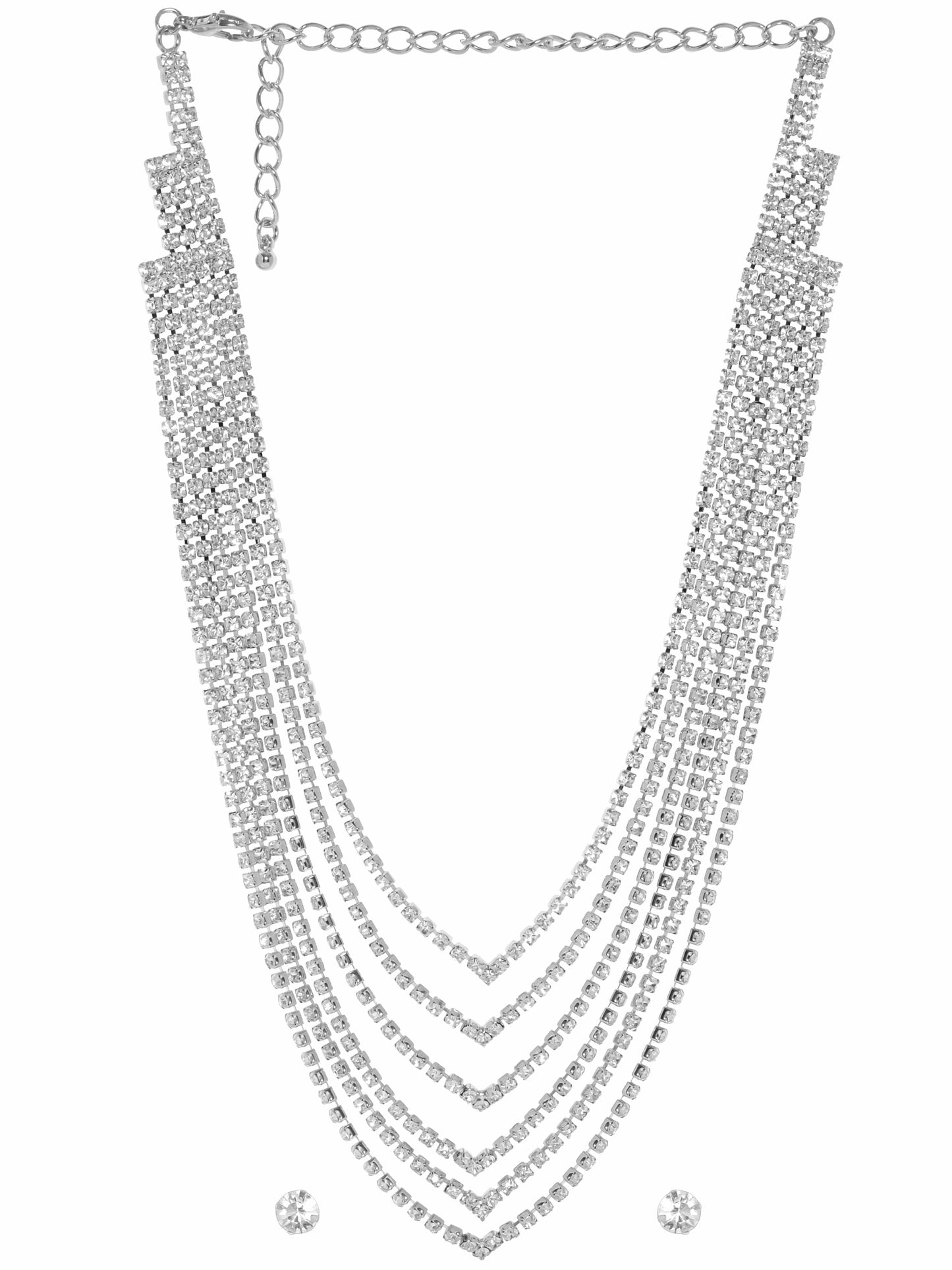 Rubans Golden Radiance: Zircon Stone Silver Tone Western Necklace Set