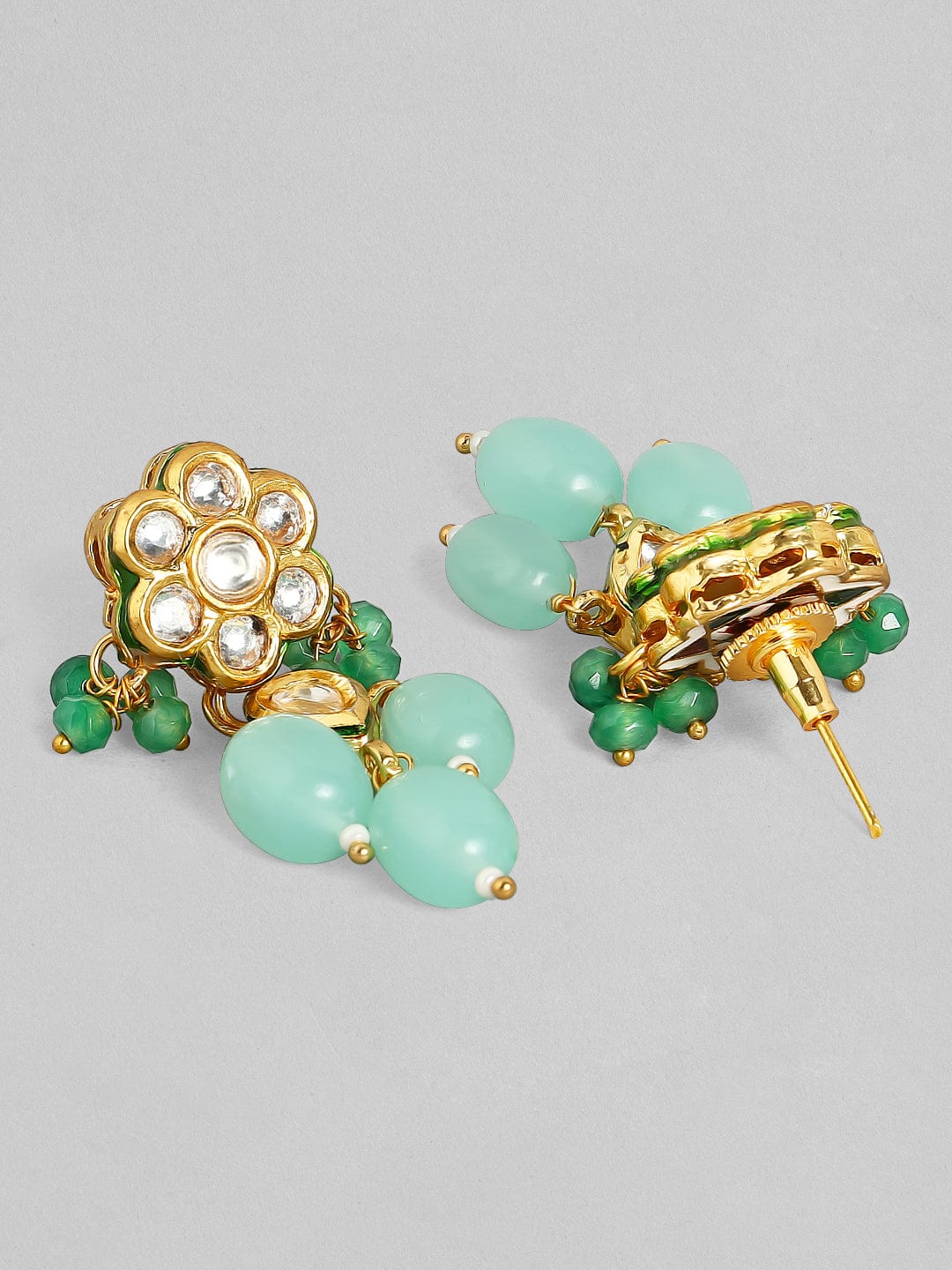 Rubans Luxury 24K Gold Plated Handcrafted Pachi Kundan & Green Beads Layered Necklace Set