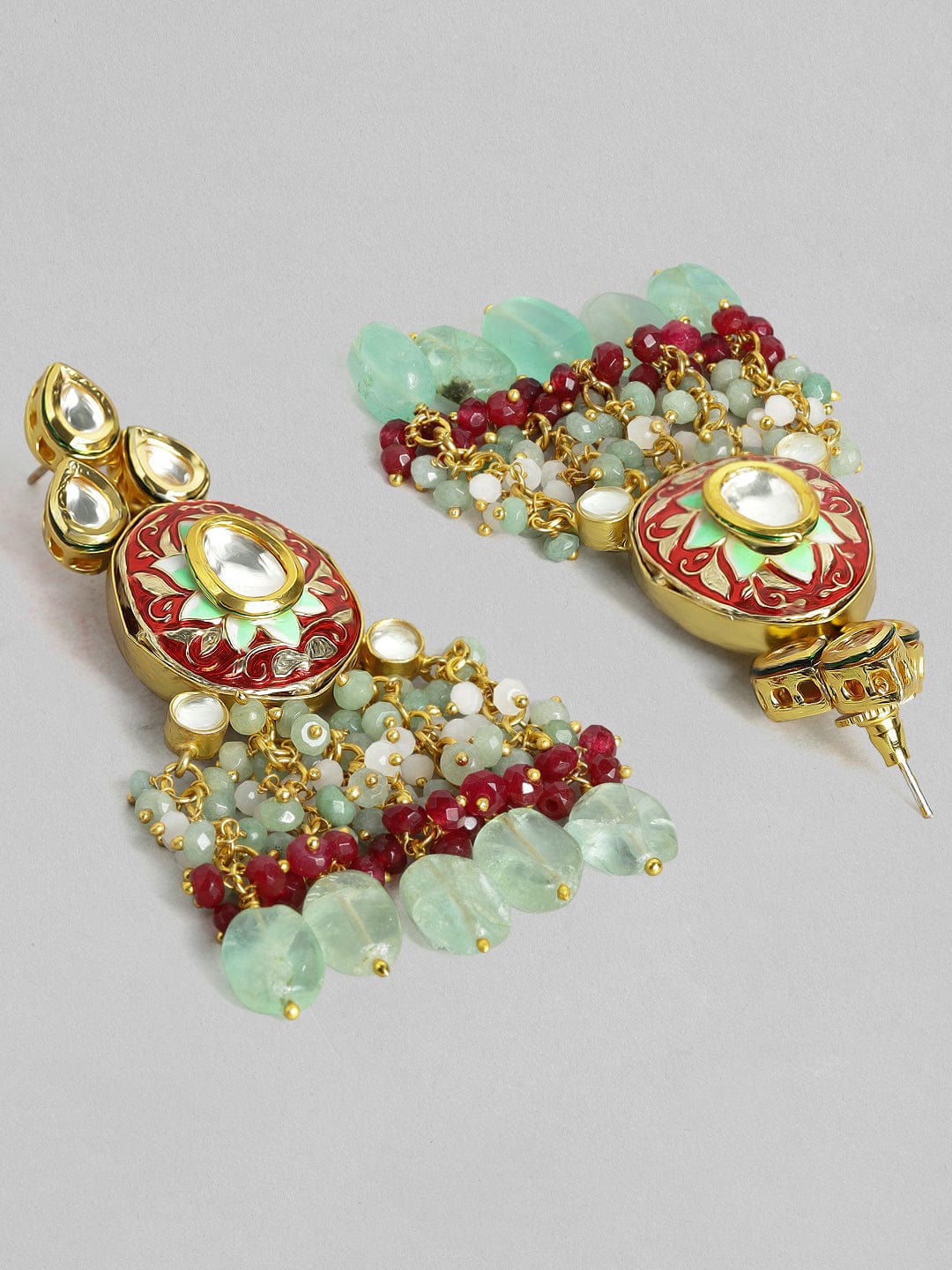 Rubans LUXURY Intricately Handcrafted 22Kt Gold Plated Traditional Red And Green Necklace Set