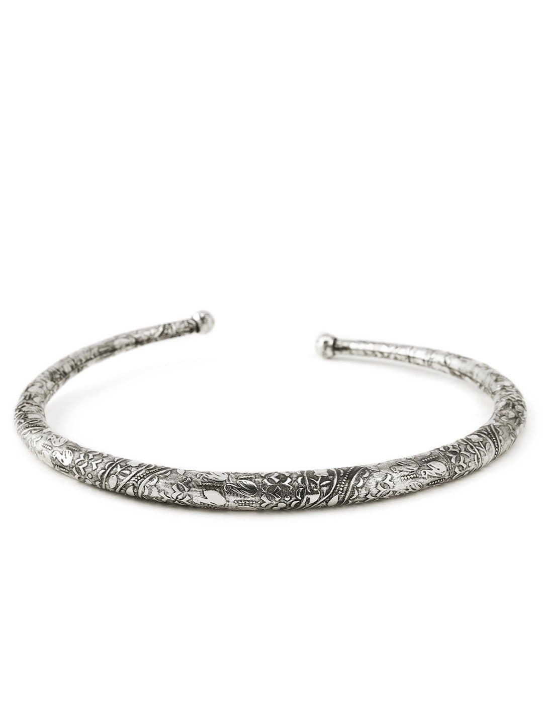 Rubans Oxidized Silver Plated Floral and Geometric Design Statement Choker Necklace