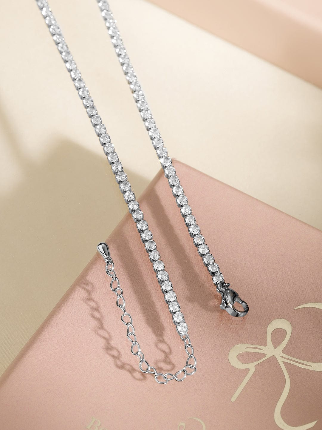 Rubans Rhodium-Plated AD & Cubic Zirconia Studded Heart Pendant Necklace