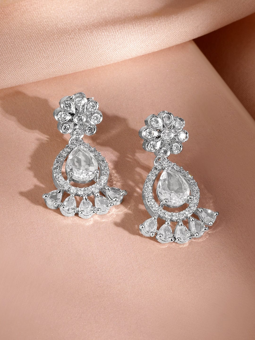 Rubans Rhodium-Plated AD & Cubic Zirconia Studded Statement Necklace Set