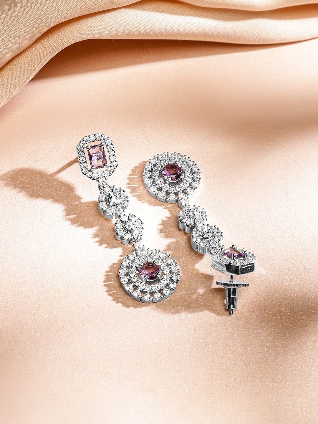 Rubans Rhodium-Plated Amethyst Purple & AAA Cubic Zirconia Luxe Necklace Set in Silver Tone for Women