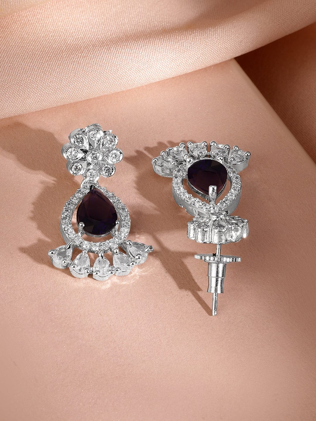 Rubans Rhodium-Plated Black Onyx AD & Cubic Zirconia Studded Necklace Set