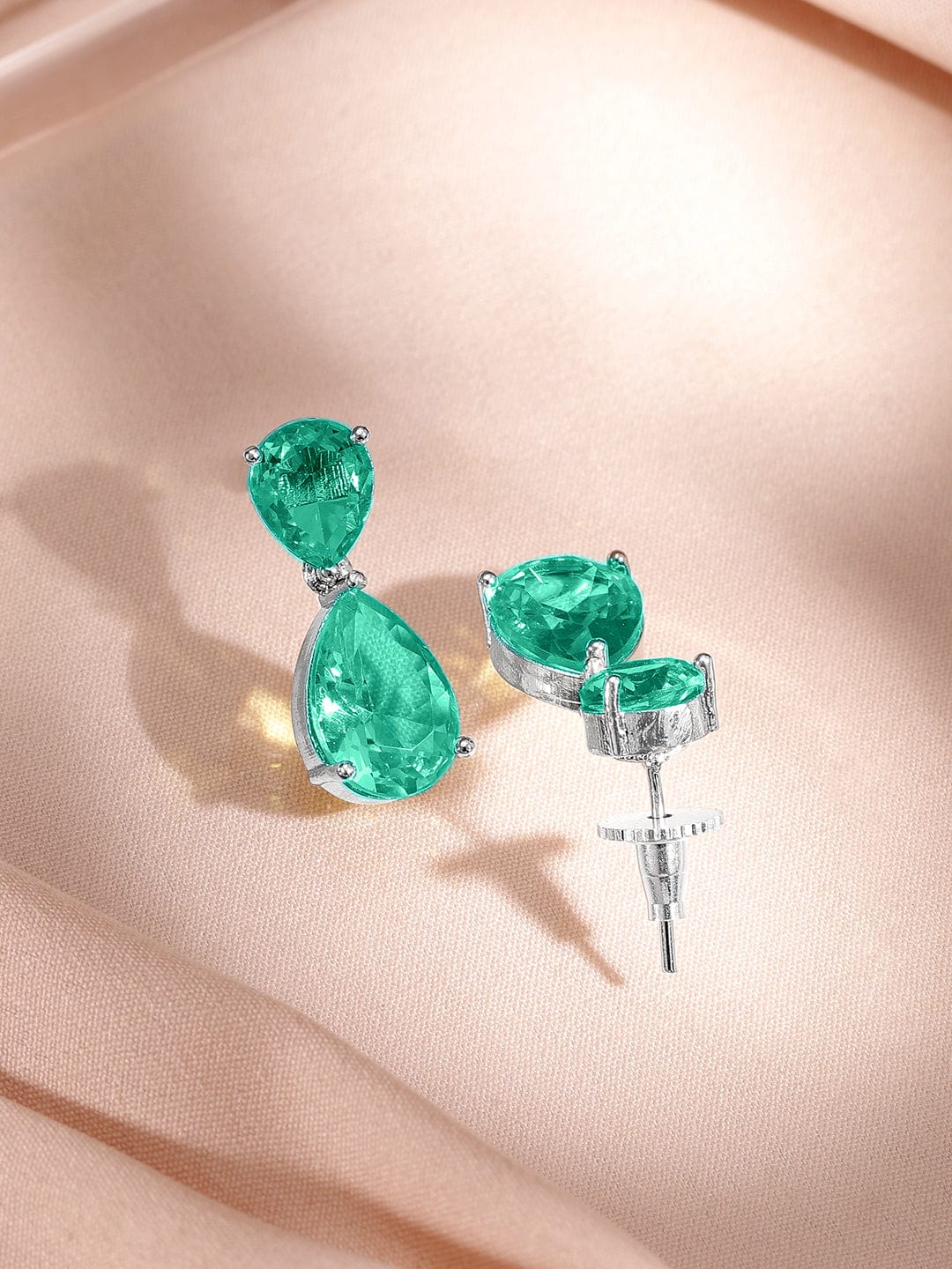 Rubans Rhodium-Plated Emerald Green AD & Cubic Zirconia Studded Necklace Set