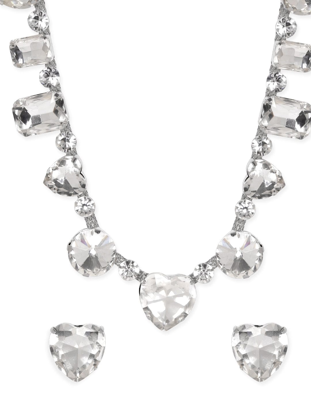 Rubans Rhodium Plated Multi Crystal Statement Necklace Set