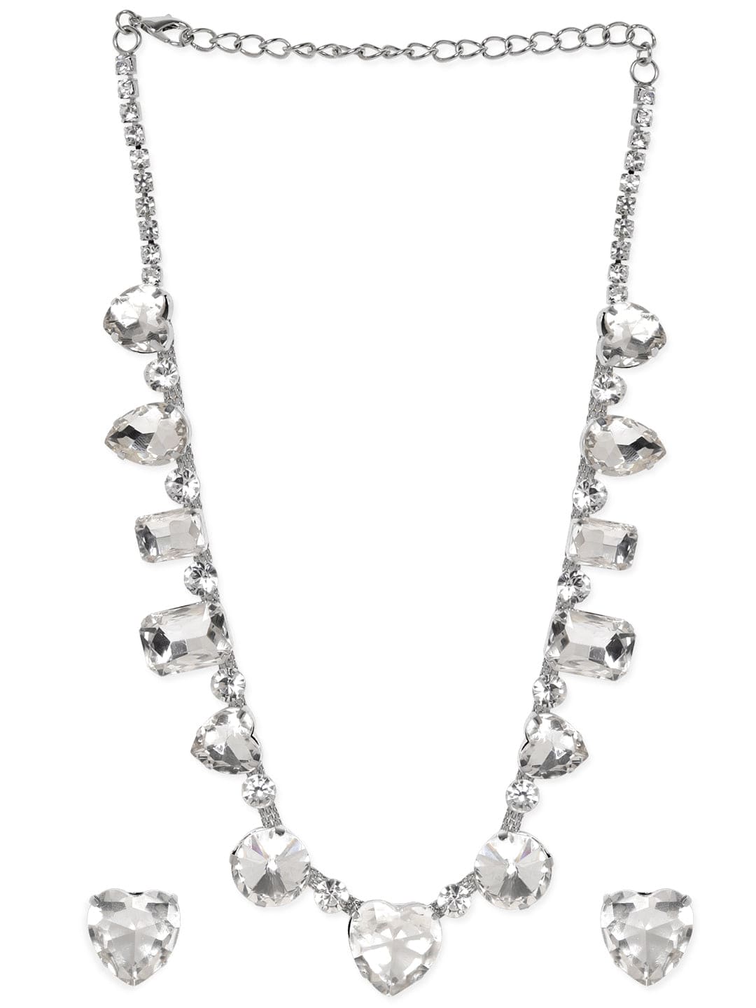 Rubans Rhodium Plated Multi Crystal Statement Necklace Set