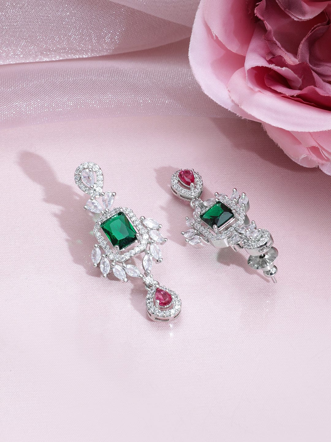 Rubans Rhodium-Plated Multicolor Gemstone & Cubic Zirconia Studded Choker Necklace Set