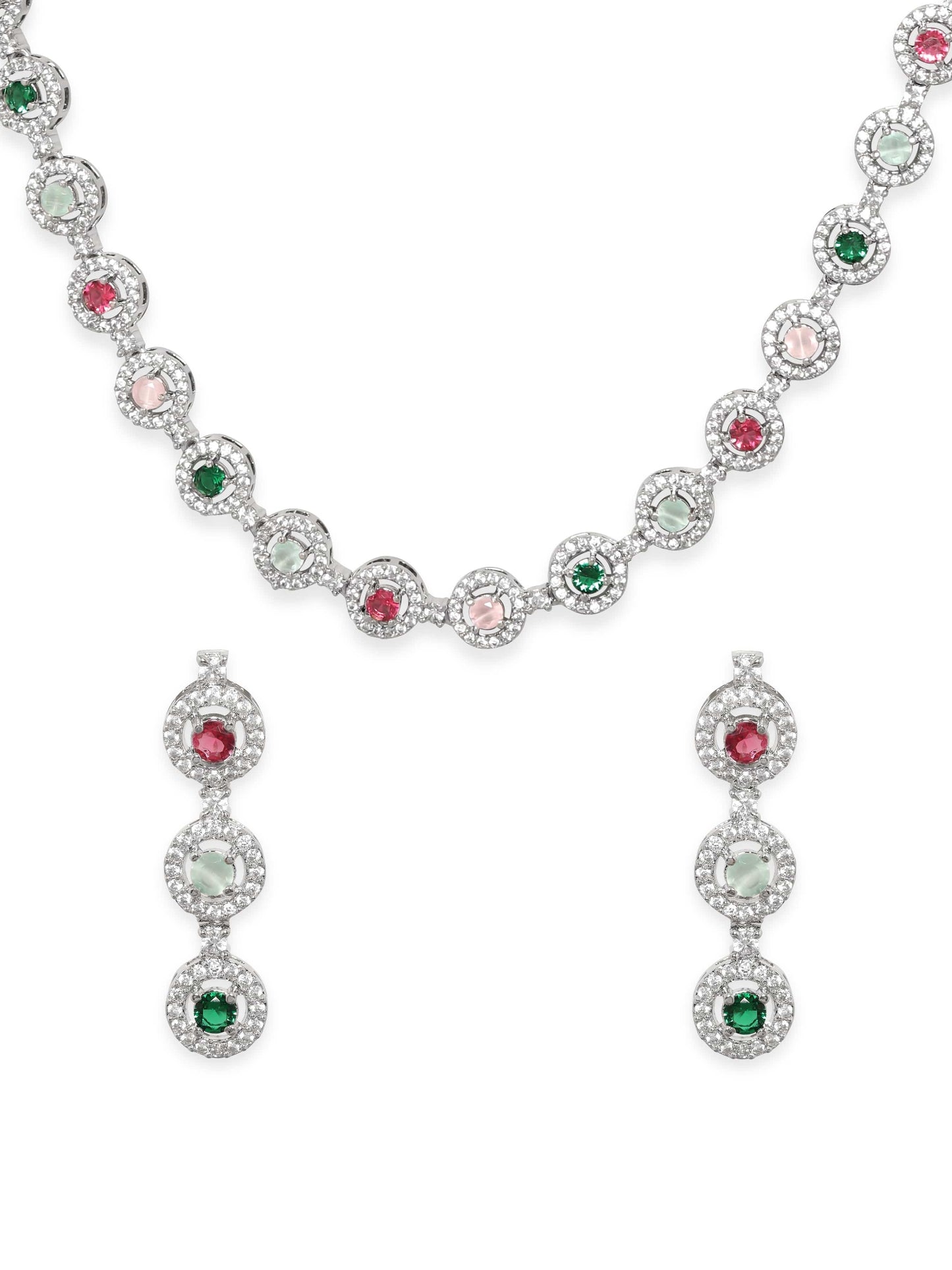 Rubans Rhodium Plated Multicolour Zirconia Necklace Set