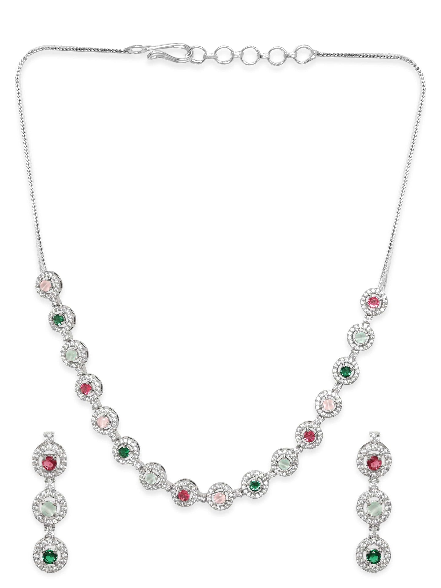 Rubans Rhodium Plated Multicolour Zirconia Necklace Set