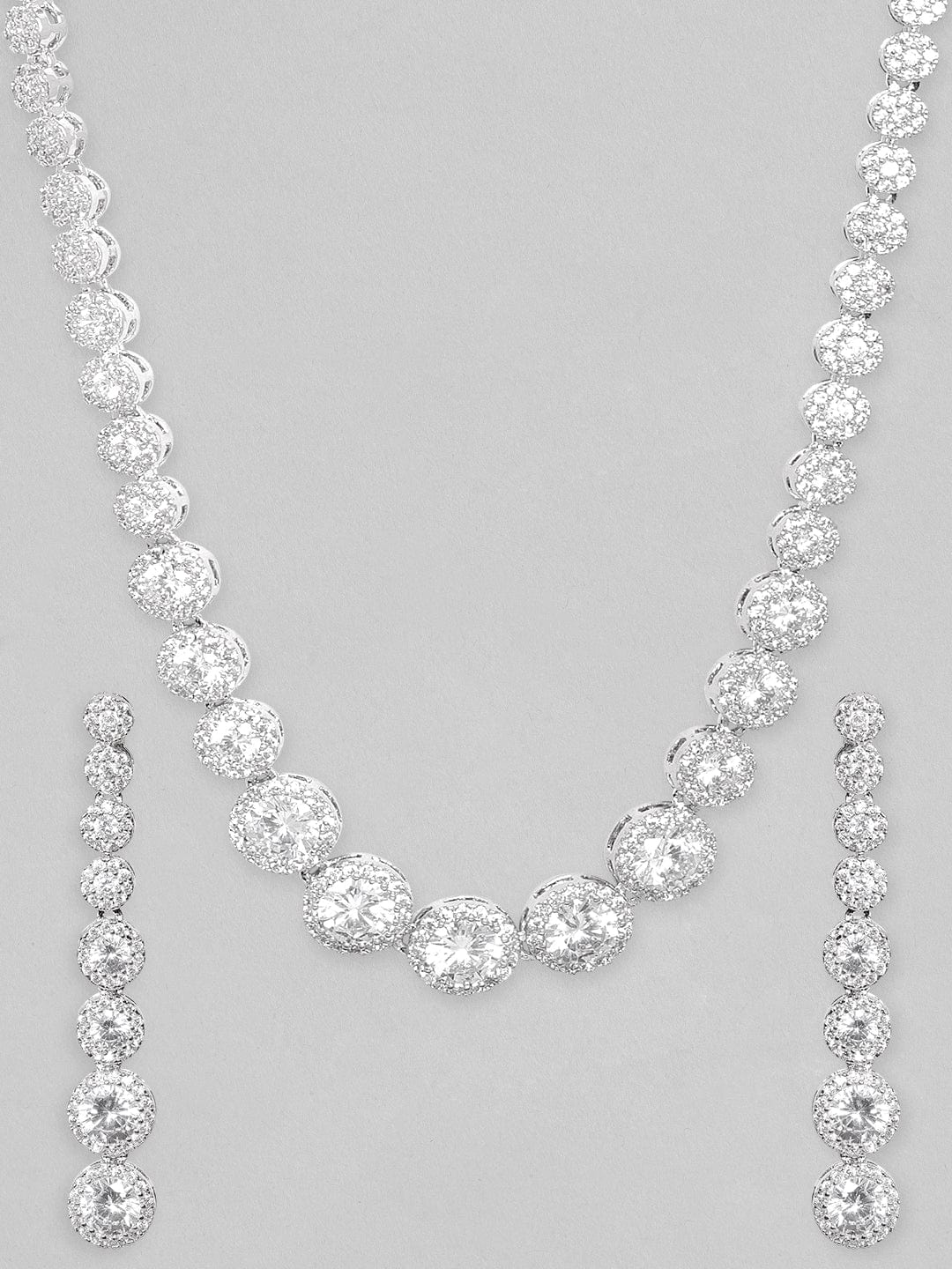 Rubans Rhodium Plated Premium White Zircons Necklace Set.