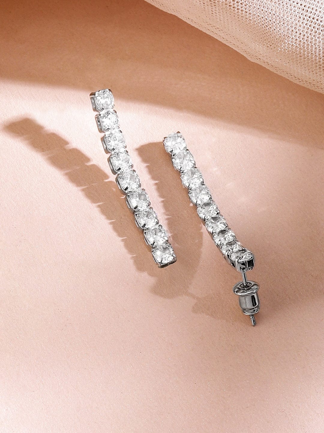 Rubans Rhodium-Plated Sparkling Cubic Zirconia Studded Tennis Statement Necklace Set