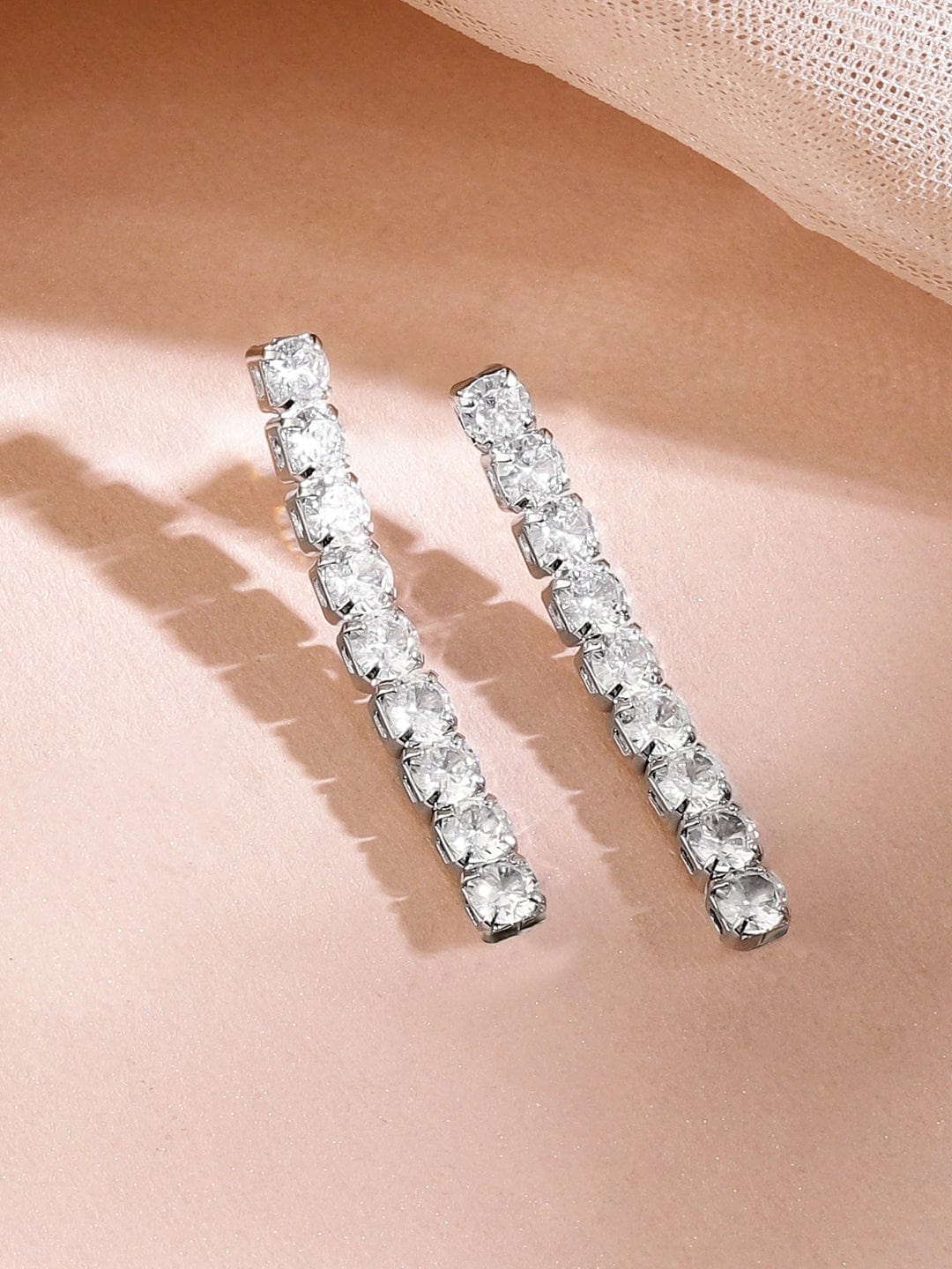 Rubans Rhodium-Plated Sparkling Cubic Zirconia Studded Tennis Statement Necklace Set