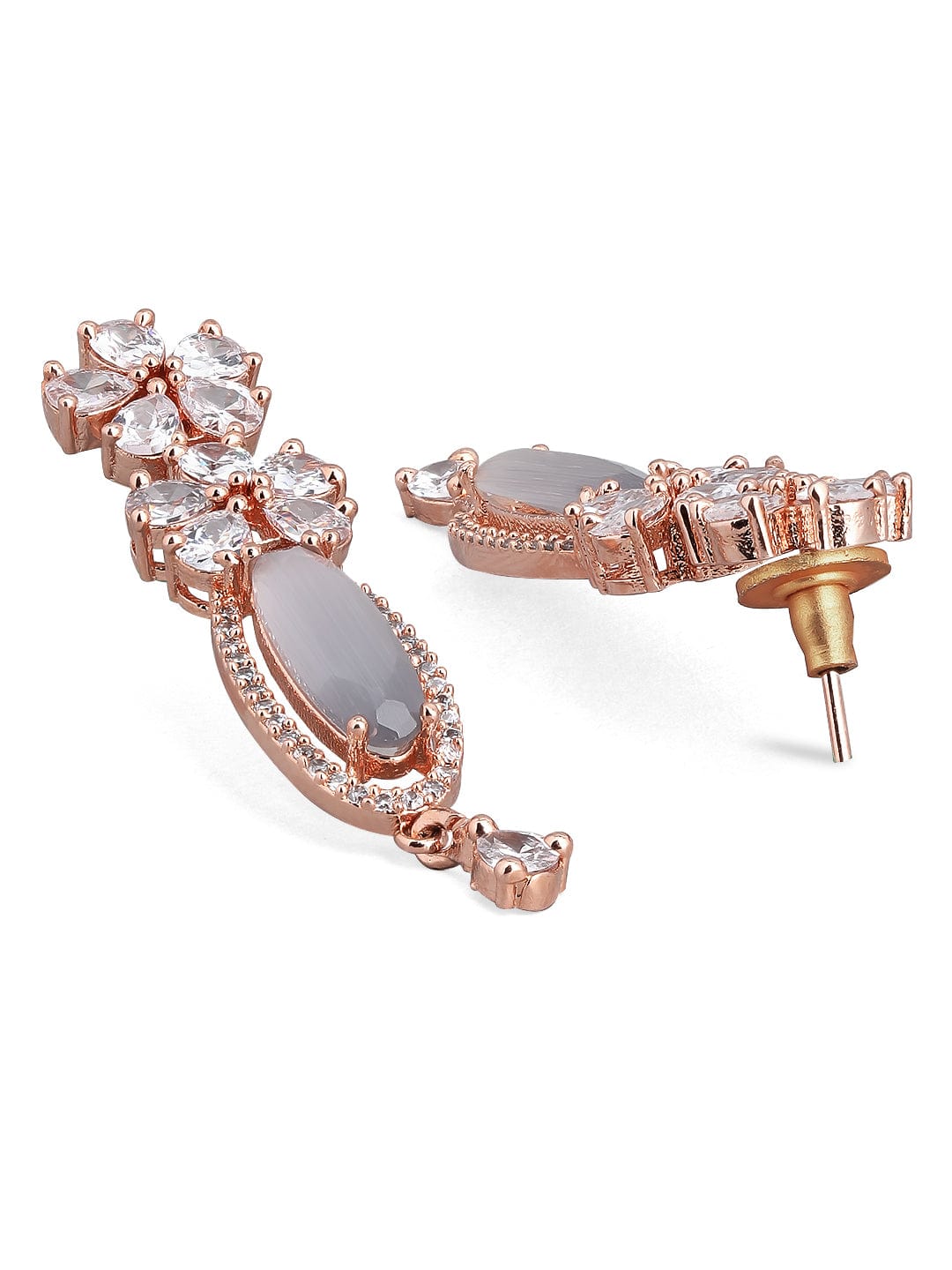 Rubans Rose Gold Plated White Beads American Diamond Necklace Set.