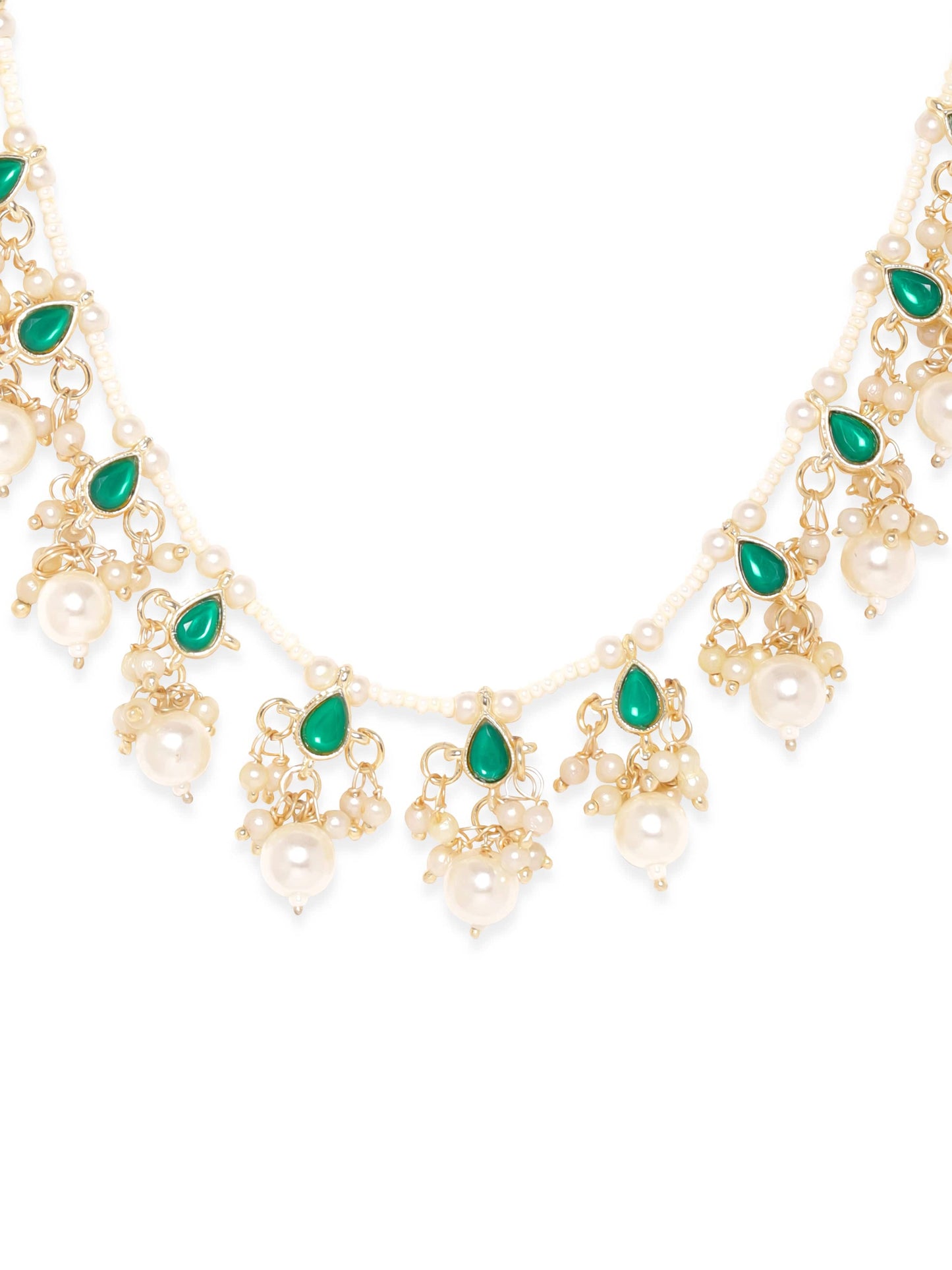 Rubans Serene Harmony Green Stone White Pearl Necklace