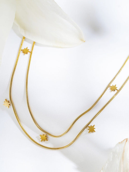 Rubans Voguish 18K Gold-Plated Star Charm Double Layer Brass Necklace Chain