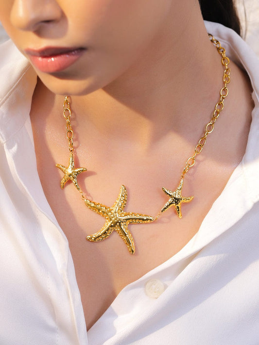 Rubans Voguish 18K Gold-Plated Starfish Design Charm Statement Necklace & Chain