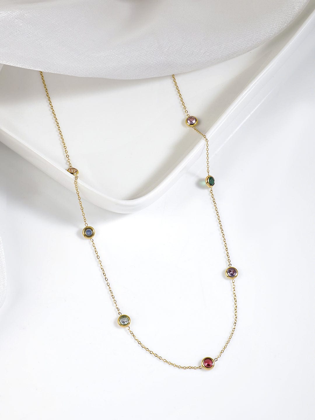 Rubans Voguish 18KT Gold Plated Stainless Steel Waterproop Tarnish Free Demi-Fine Stone Necklace