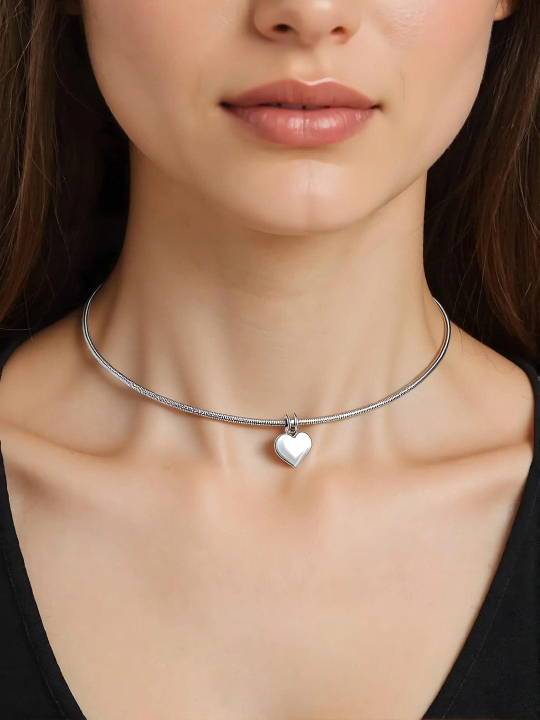 Rubans Voguish Silver Plated Stainless Steel Tarnish-Free Waterproof Heart Charm Necklace