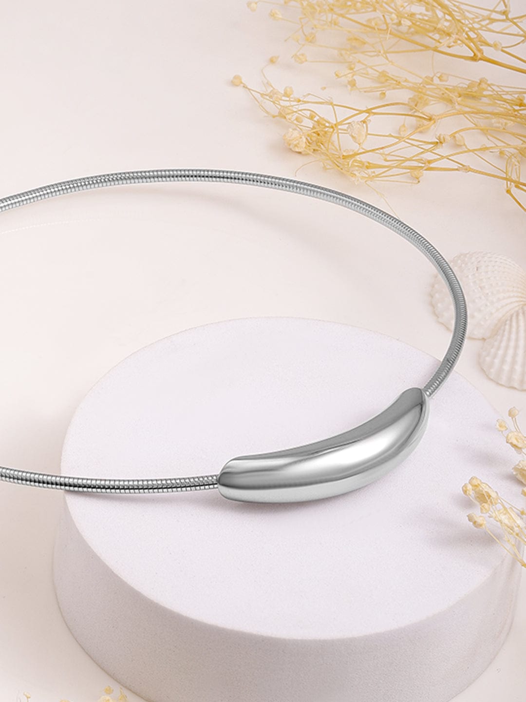 Rubans Voguish Silver Plated Stainless Steel Tarnish-Free Waterproof Minimalist Statement Choker Necklace