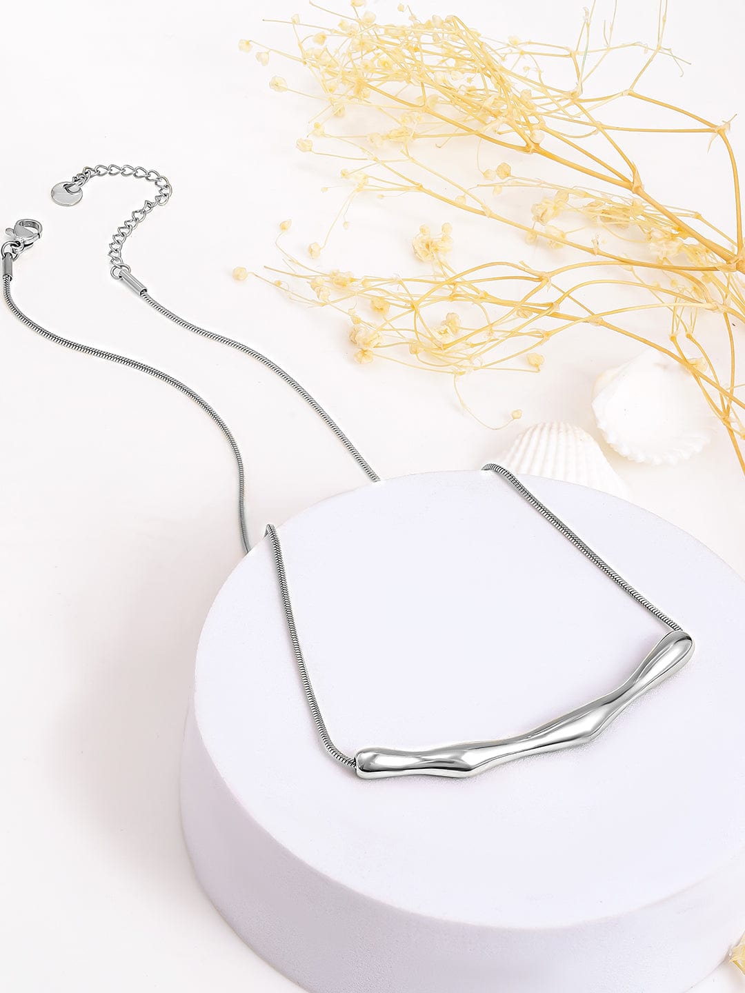 Rubans Voguish Silver Plated Stainless Steel Tarnish-Free Waterproof Sculptural Pendant Necklace