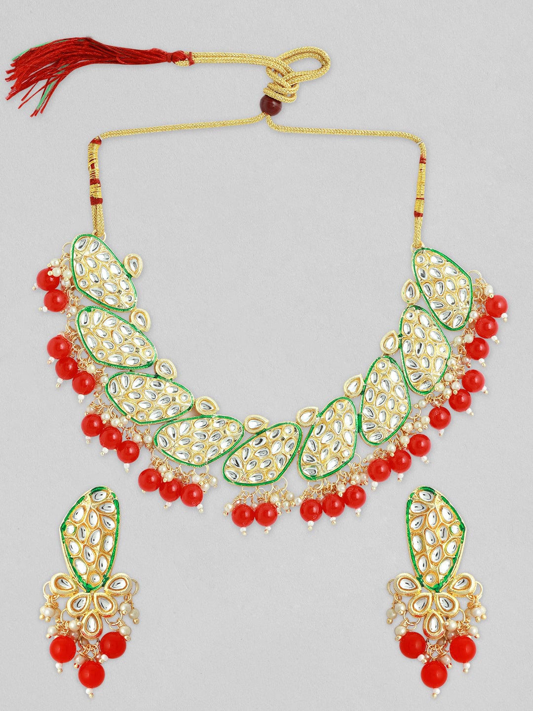 Rubans Women Maroon & Gold-Toned & Plated Kundan Necklace Set
