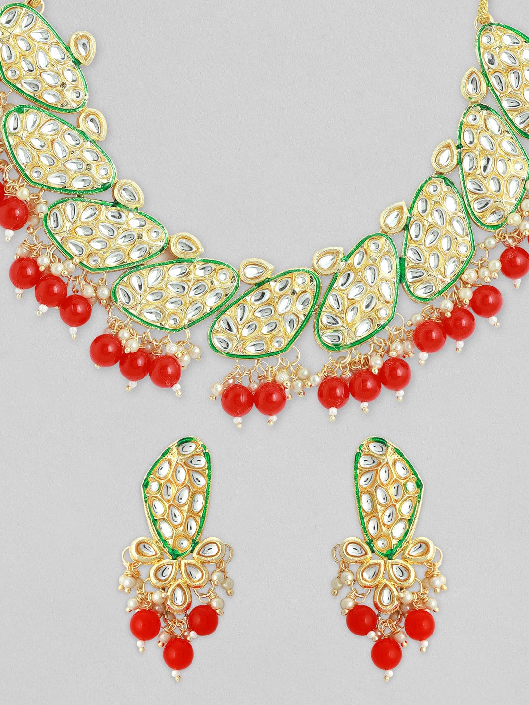 Rubans Women Maroon & Gold-Toned & Plated Kundan Necklace Set