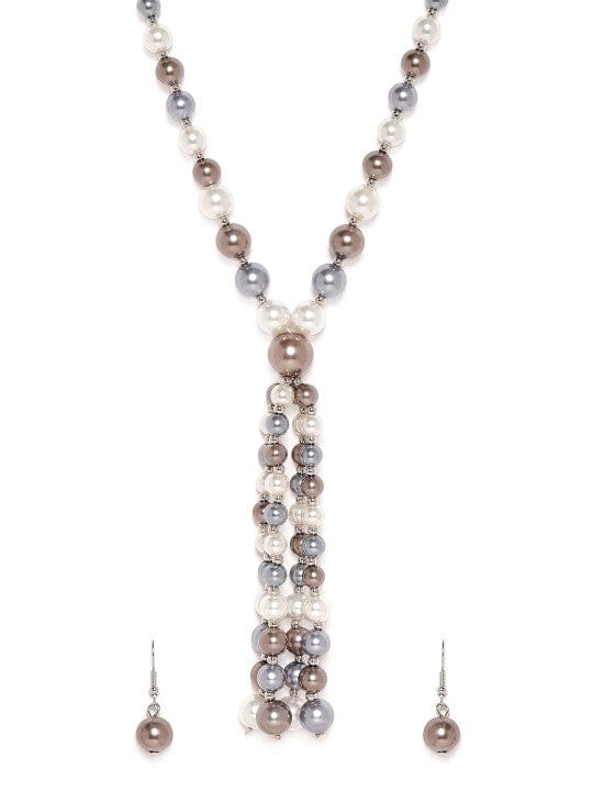 Silver-Plated Multi-Color Beaded Long Multi-Layer Statement Necklace Set