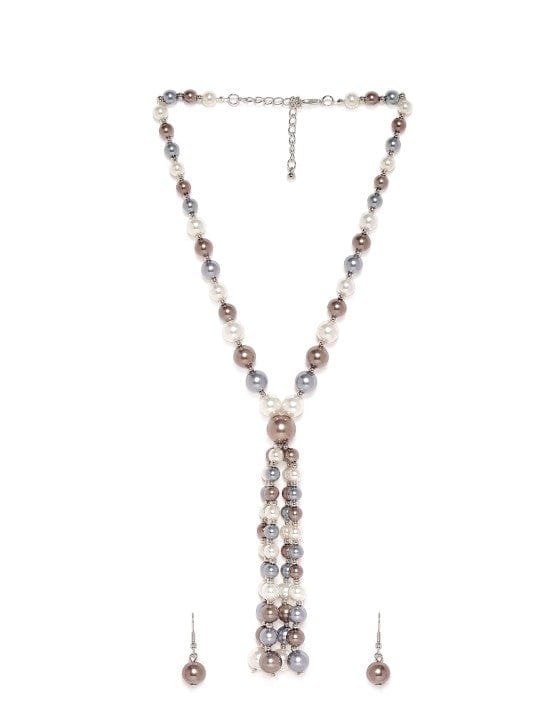 Silver-Plated Multi-Color Beaded Long Multi-Layer Statement Necklace Set