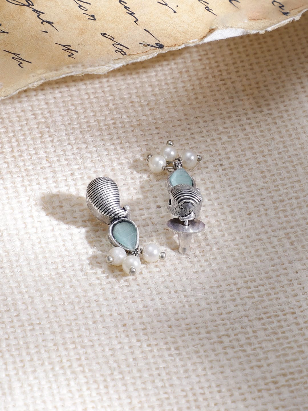 Silver-Plated Oxidised Stone Studded Beaded Necklace Set