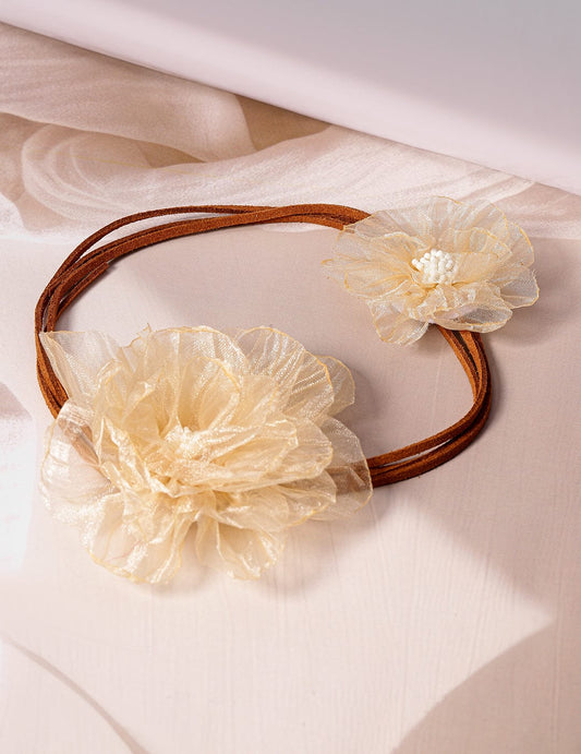 Rubans Stylish Beige Floral Fabric Statement Choker Necklace - Trendy Fashion Accessory