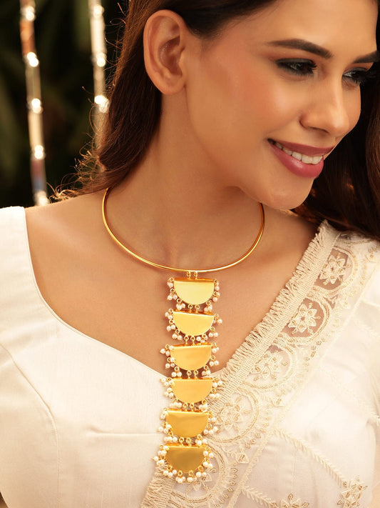 Rubans 18K Gold plated handcrafted pearl beaded choker necklace set