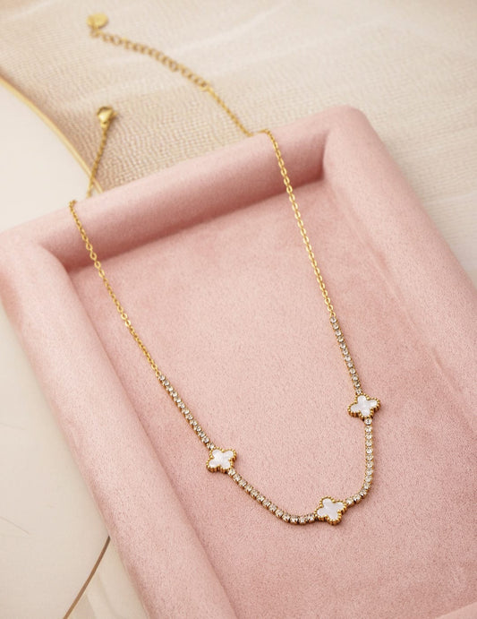 18K Gold-Plated Stainless Steel Tarnish-Free Waterproof Clover Pendant Necklace