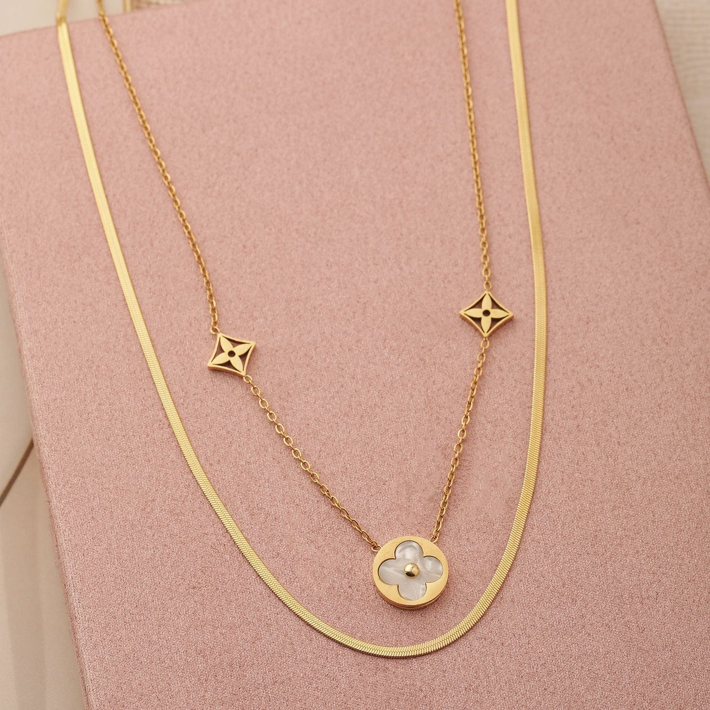 18K Gold-Plated Stainless Steel Tarnish-Free Waterproof Dual-Layered Necklace
