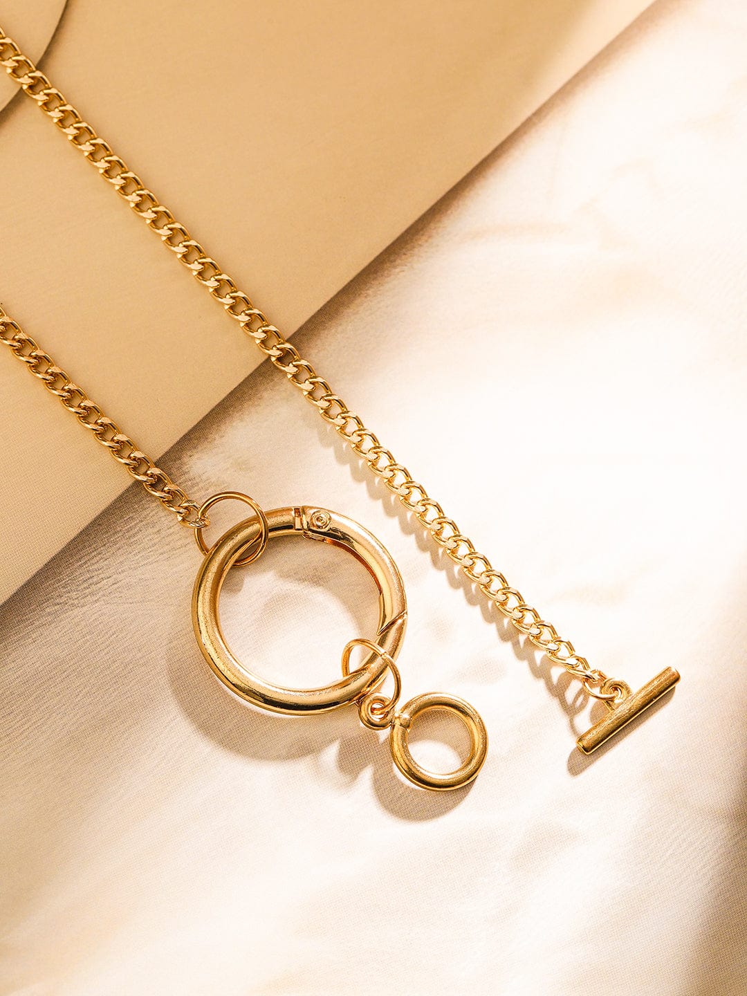 18K Gold Plated Statement Round Pendant Necklace with Toggle Clasp