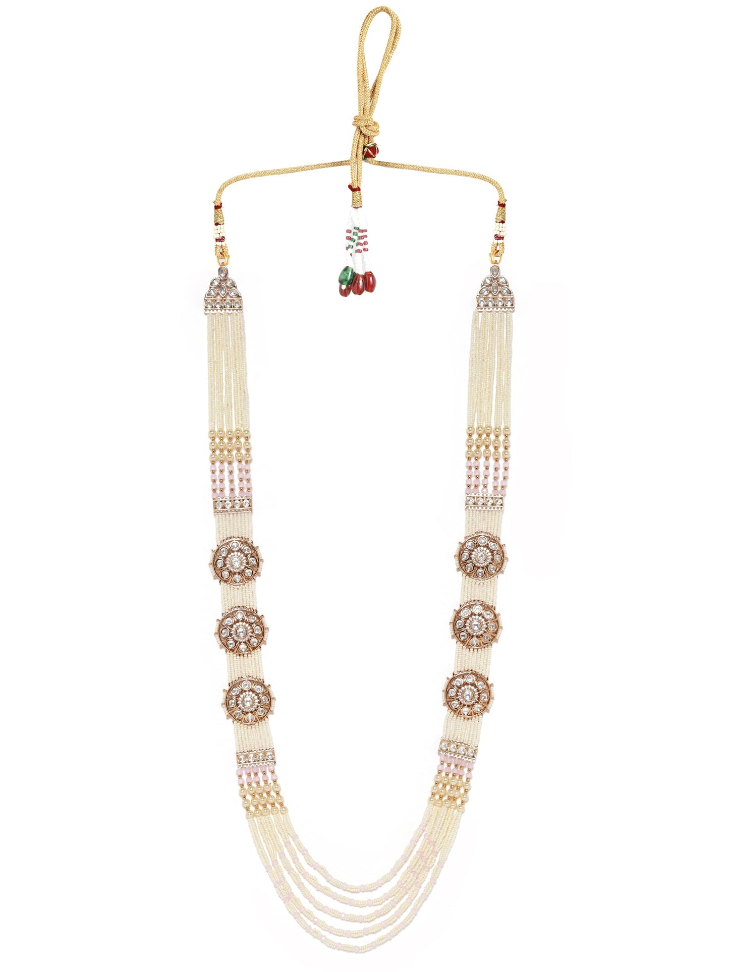 Rubans 24K Gold Plated Kundan Pearl & Cubic Zirconia Multi Layer Long Necklace