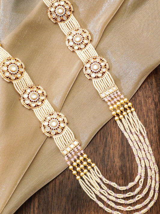 Rubans 24K Gold Plated Kundan Pearl & Cubic Zirconia Multi Layer Long Necklace