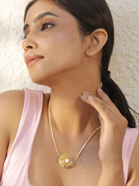 Rubans Voguish 18K Gold Plated Stainless Steel Tarnish Free Waterproof Demi-Fine Floral Necklace