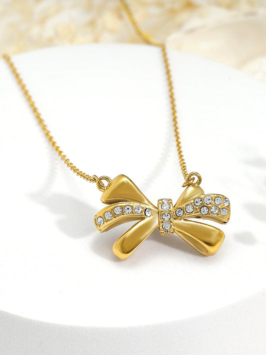Rubans Voguish 18K Gold Plated Stainless Steel Tarnish-Free Waterproof Bow Pendant Necklace