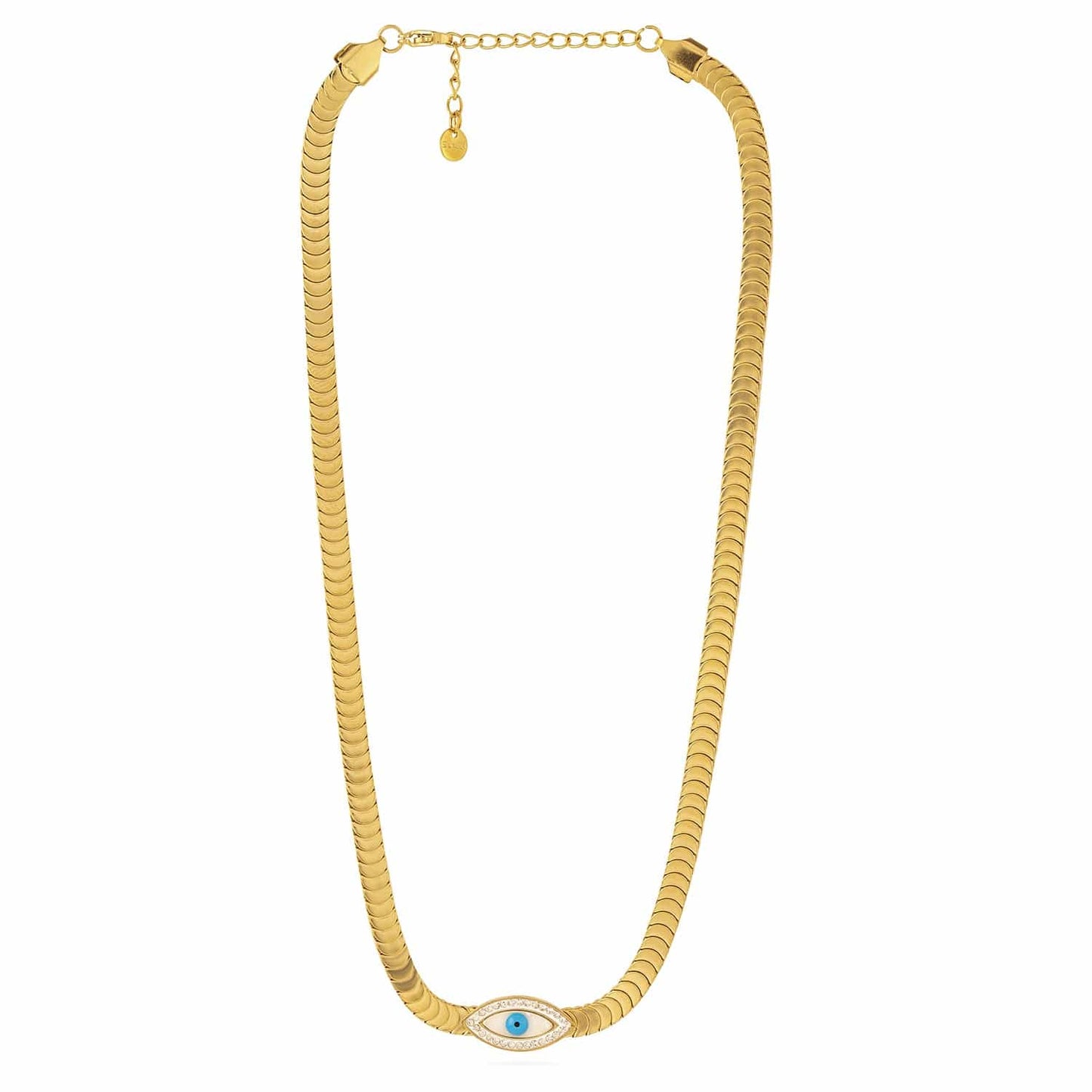 18KT Gold Plated Stainless Steel Tarnish-Free Waterproof Evil Eye Charm Necklace