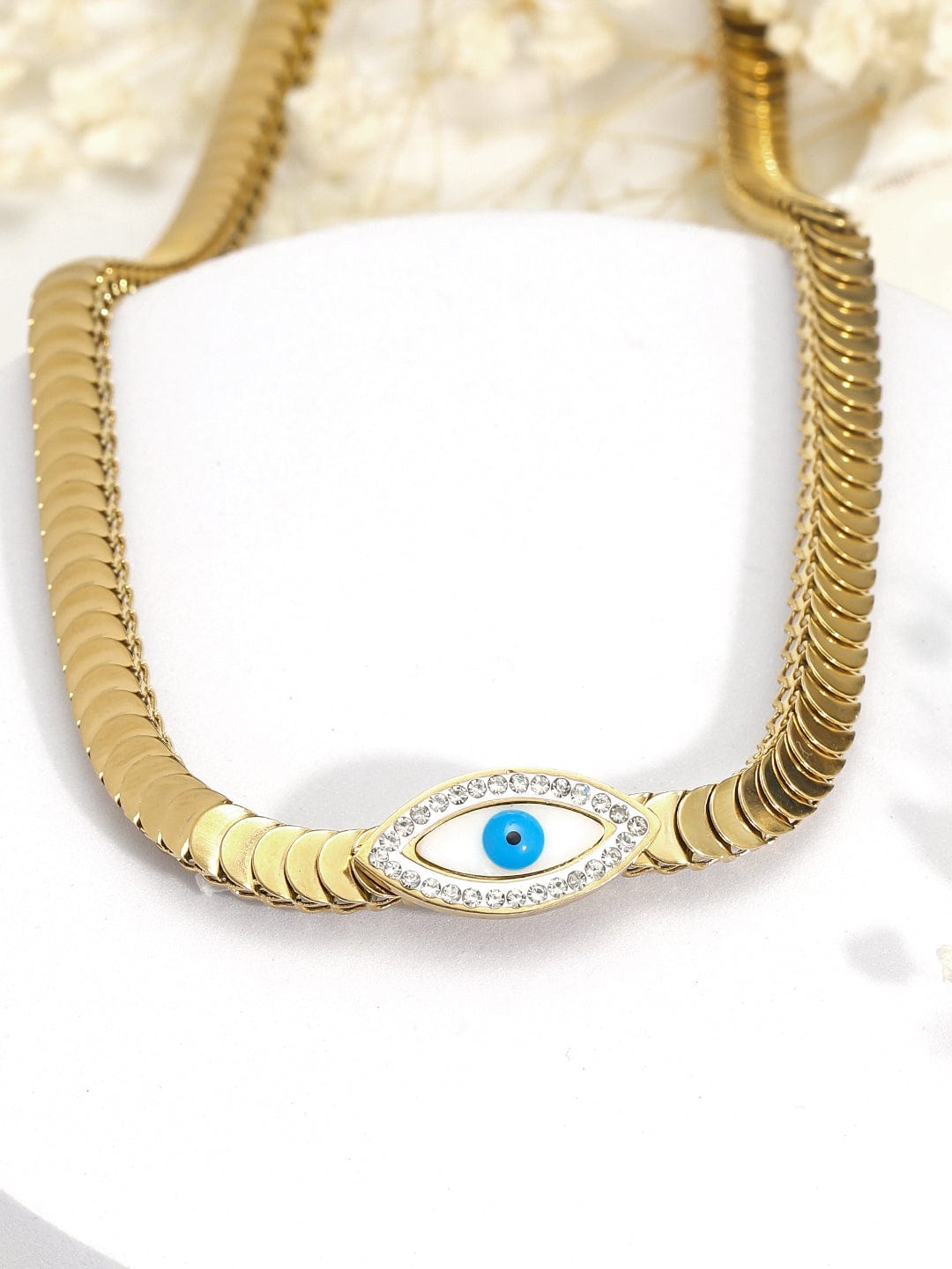 18KT Gold Plated Stainless Steel Tarnish-Free Waterproof Evil Eye Charm Necklace