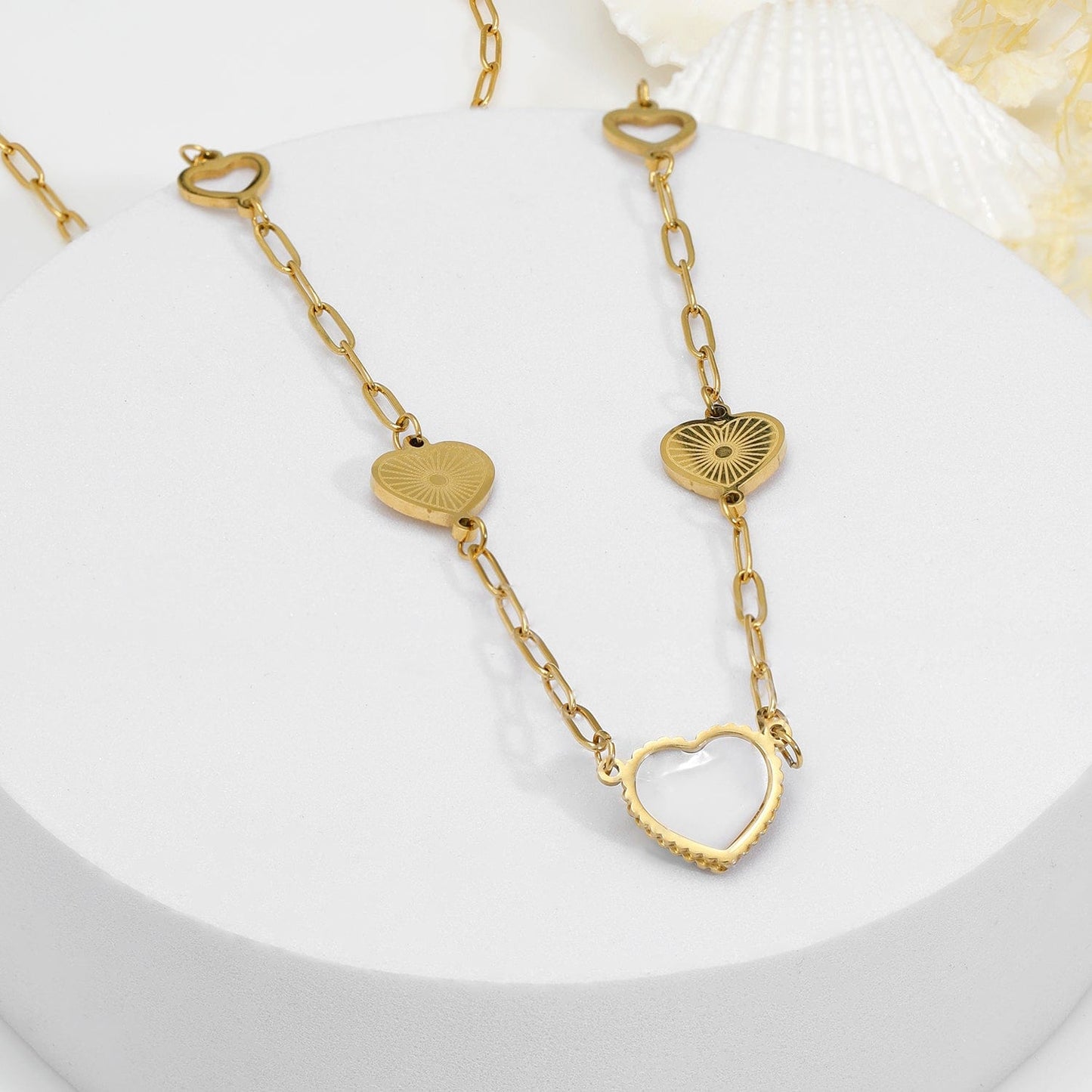 18KT Gold Plated Stainless Steel Tarnish-Free Waterproof Heart Link Necklace