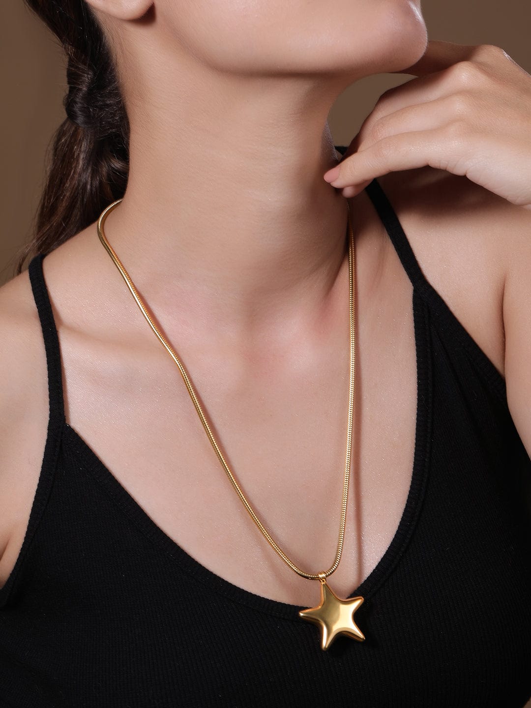 Rubans Voguish 18K Gold Plated Stainless Steel Tarnish-Free Waterproof Star Pendant Necklace