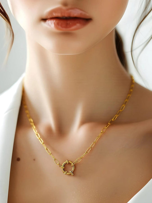 22K Gold Plated Stainless Steel Tarnish-Free Waterproof  Chain Necklace with Round Clasp