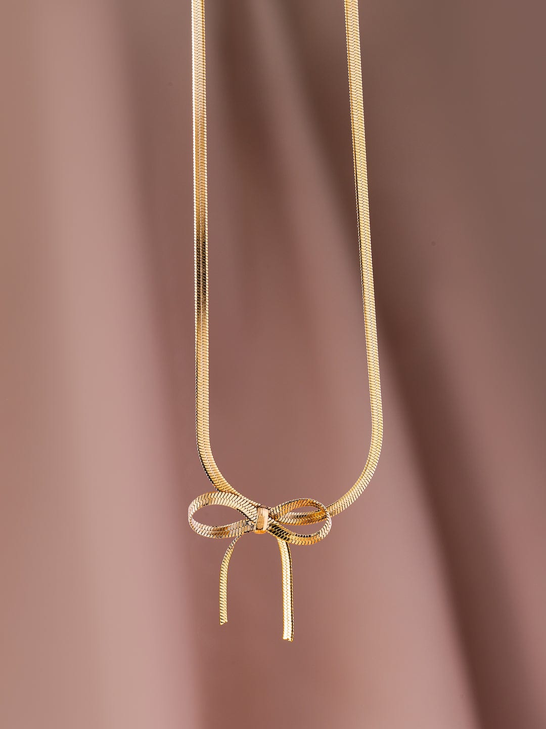 Rubans 22K Gold Plated Stainless Steel Tarnish-Free Waterproof Necklace with Minimal Bow Accent