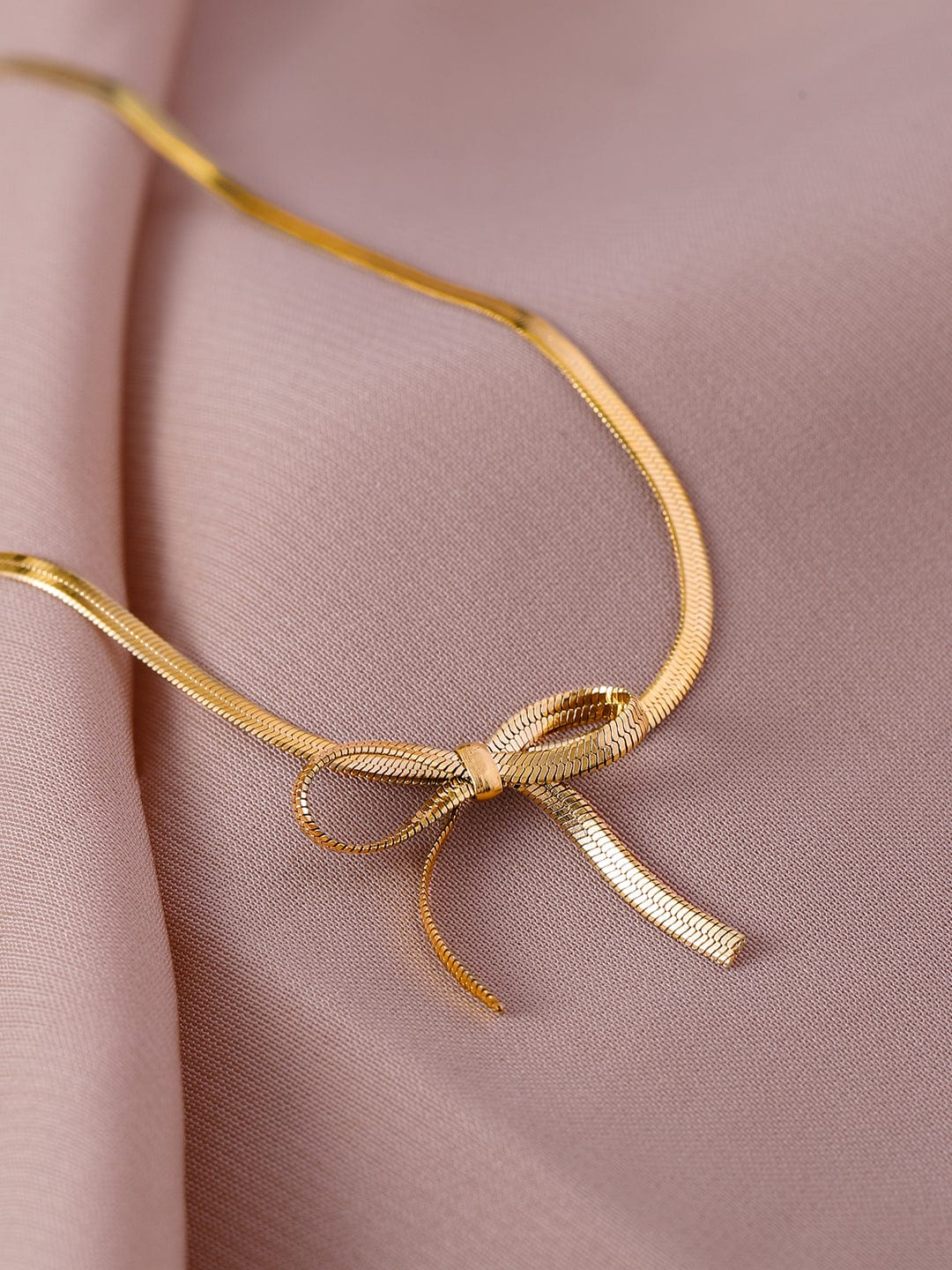 Rubans 22K Gold Plated Stainless Steel Tarnish-Free Waterproof Necklace with Minimal Bow Accent
