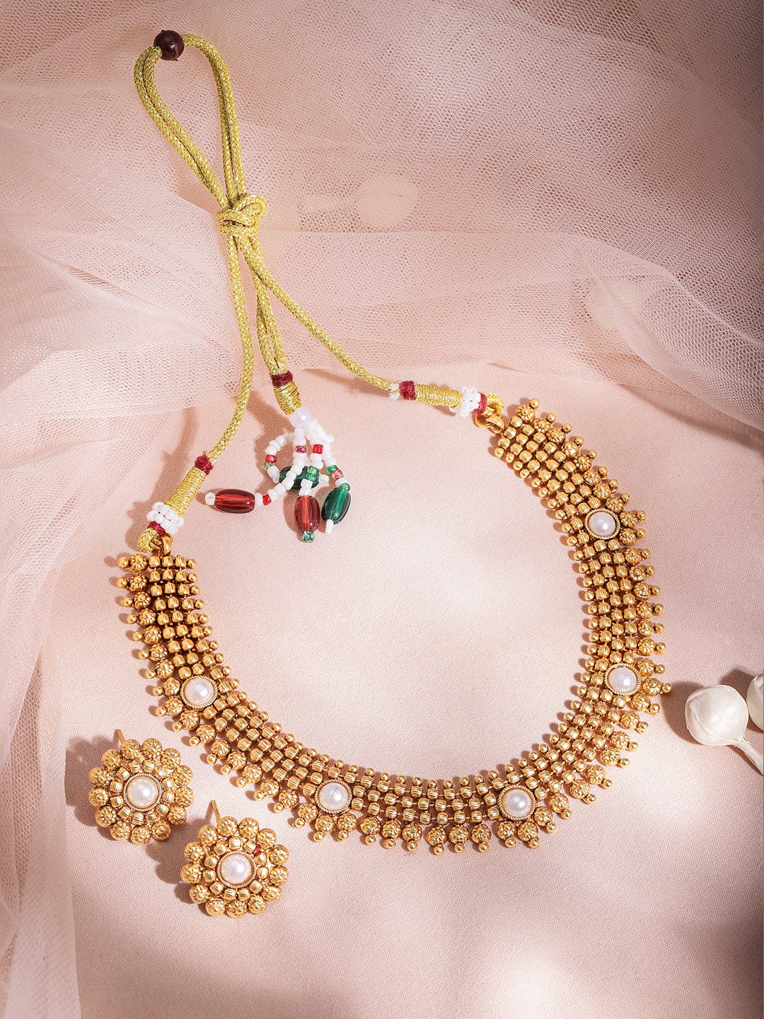 22KT Gold Plated Brass White Stone Studded Necklace Set