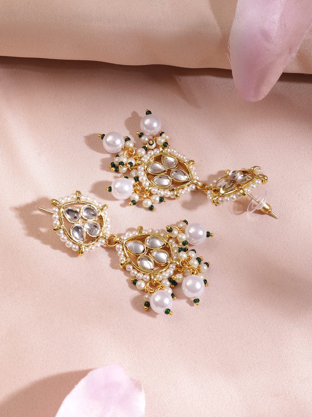 Rubans Women 22K Gold Plated Luxury Kundan Studded White Pear Beaded Choker Necklace Set