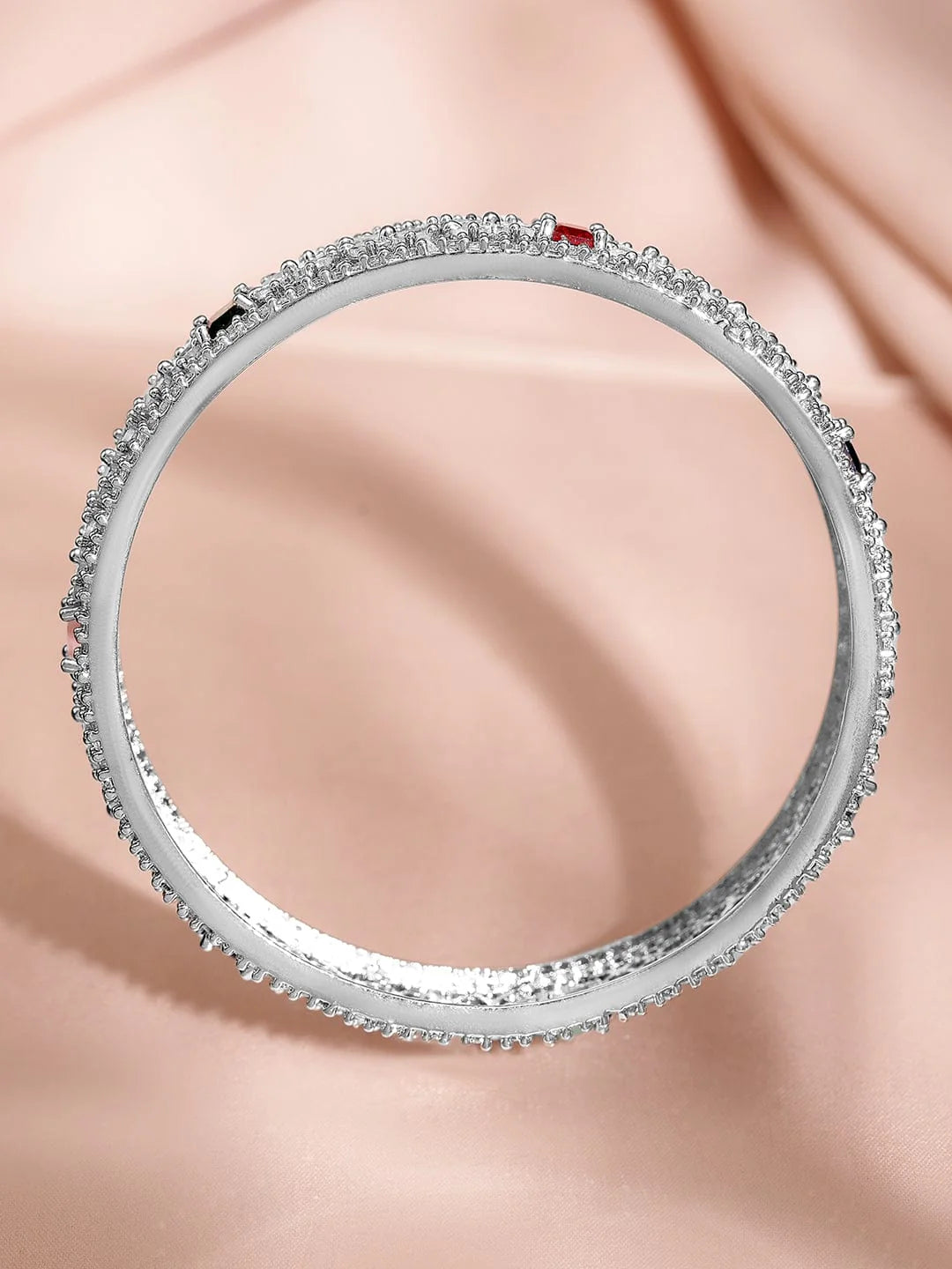 Rhodium-Plated Multicolor Cubic Zirconia Studded Premium Bangles